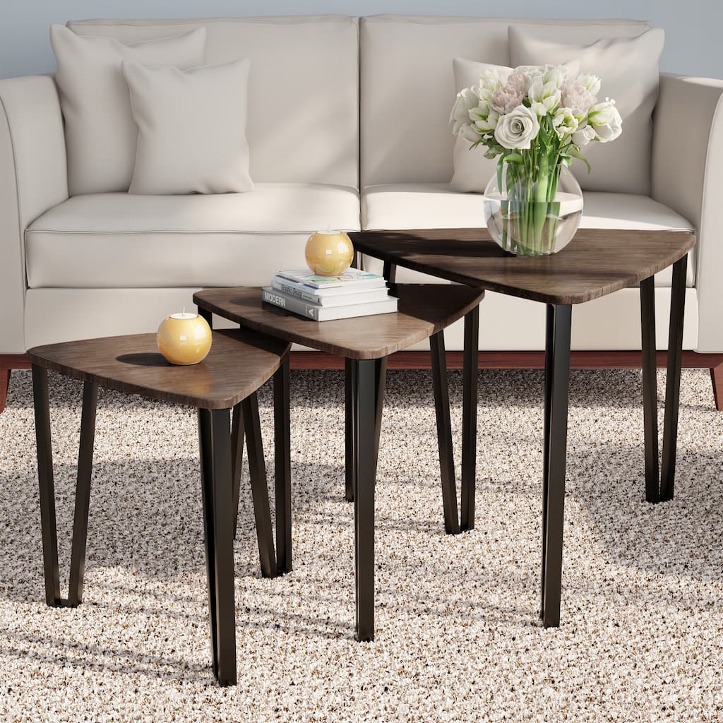 Lavish Home Set of 3 Modern Nesting Tables, Brown