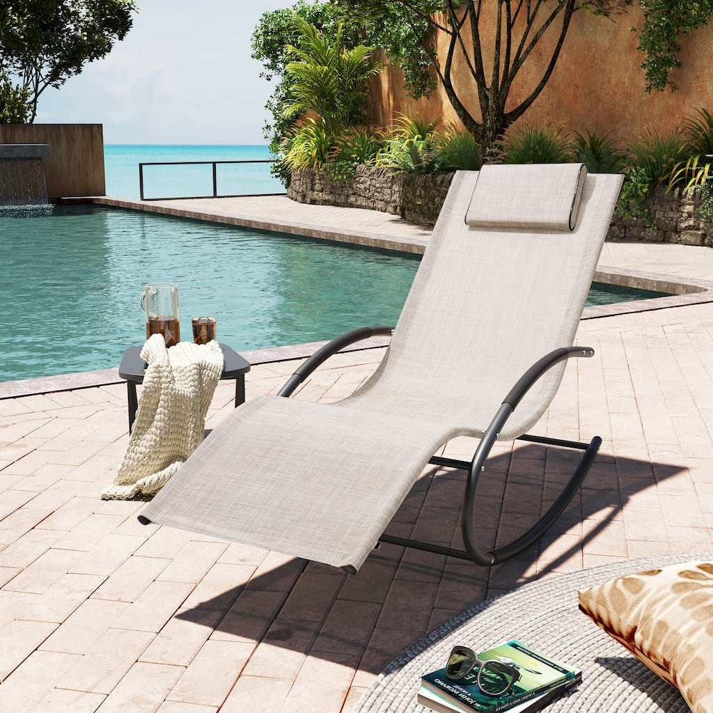 Pellebant Chaise Patio Rocking Chair with Pillow
