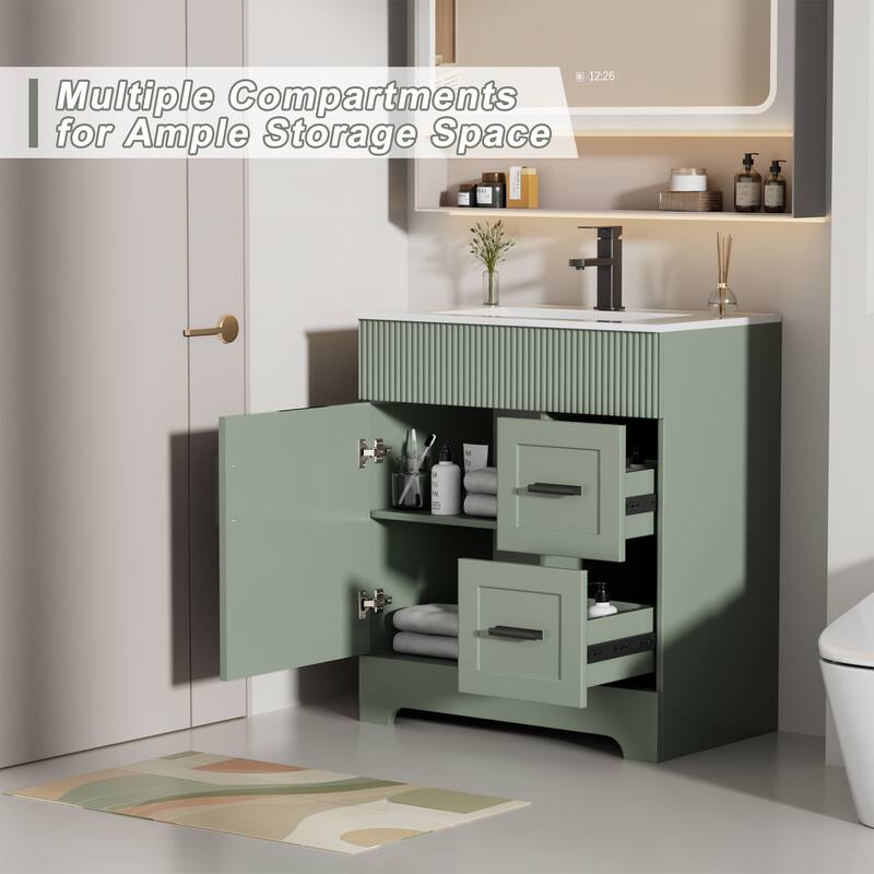 Modern 24/30/36/48" Wave-Line Bathroom Vanity Set with Sink & Faucet