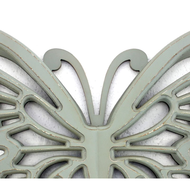 Set of 2 Wooden Butterfly Wall Plaque with Cutout Detail, Light Gray