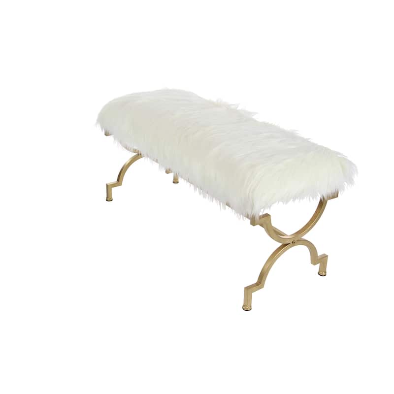 Metal Bench with White Cushion Top - Gold - Roche River Decor - 17"Wx42"Lx20"H