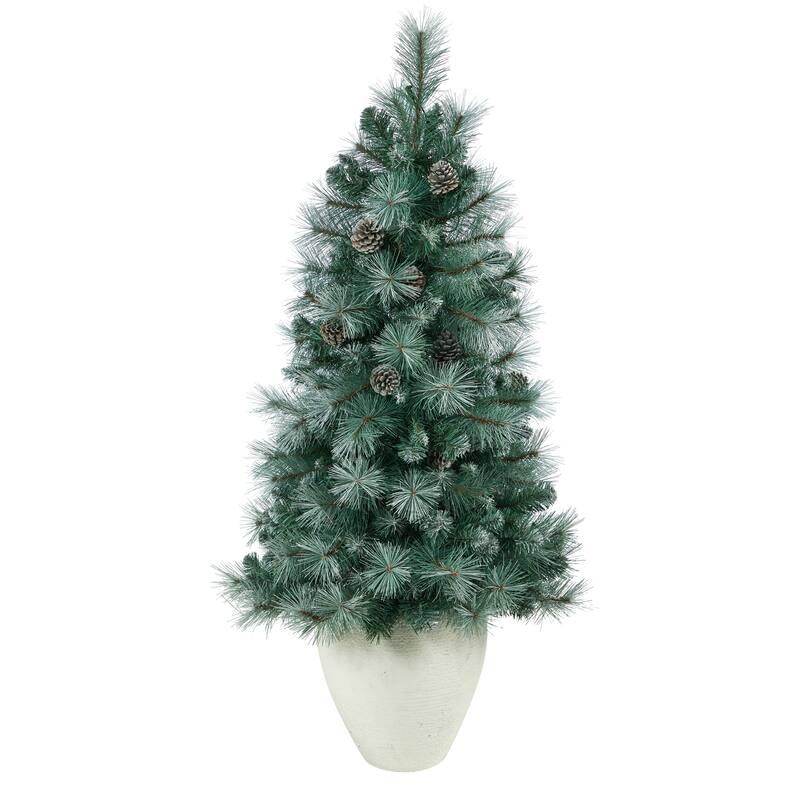 4’ Pre-Lit Potted Brit Columbia Pine Artificial Christmas Tree, Clear Lights - 4 Foot
