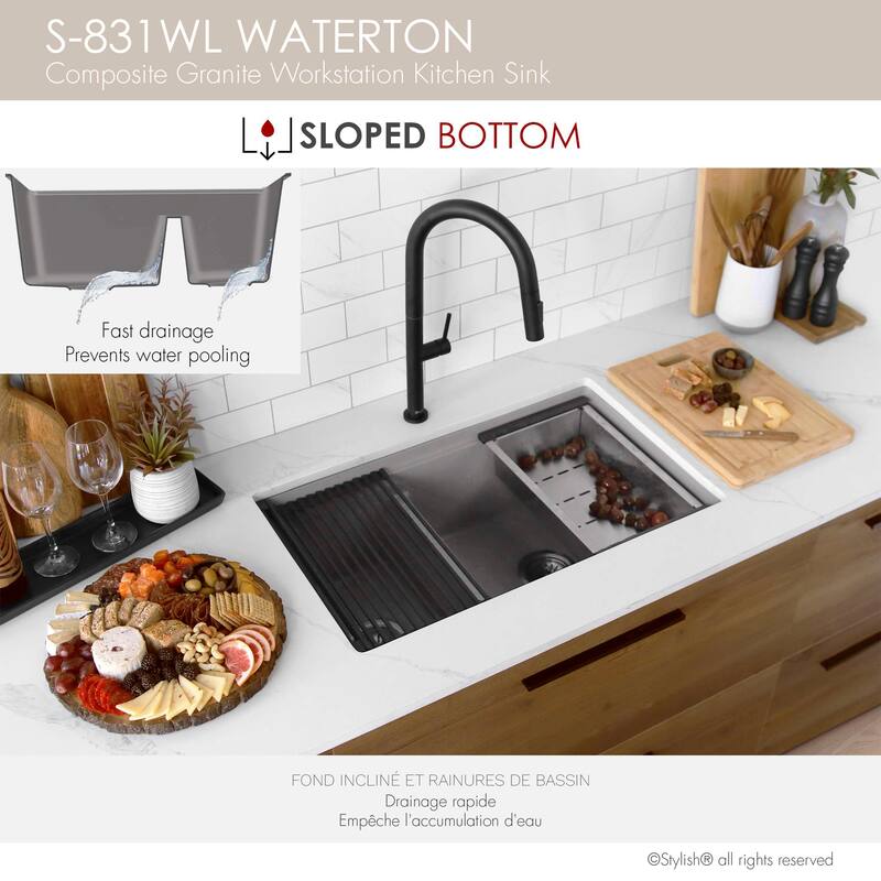 Waterton Composite Granite Dual mount 30 inch Double-Bowl kitchen Sink - 30" x 18" x 9.50"