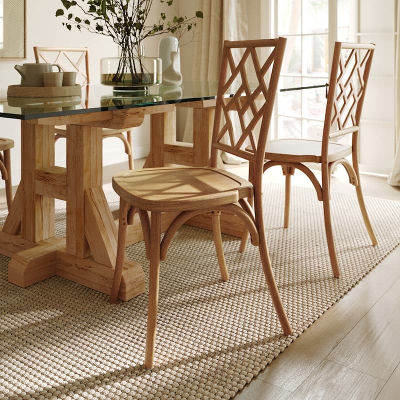 2PK Commercial Solid Wood Stackable Dining Chair with Intricate Back - 19.75"D x 17.25"W x 35.5"H