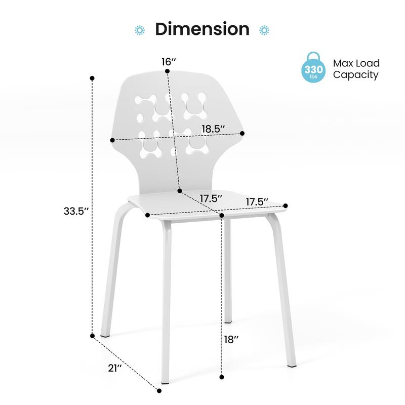 Set of 4 Metal Dining Chair with Hollowed Backrest and Metal Legs - 17.5" x 21" x 33.5" (L x W x H)