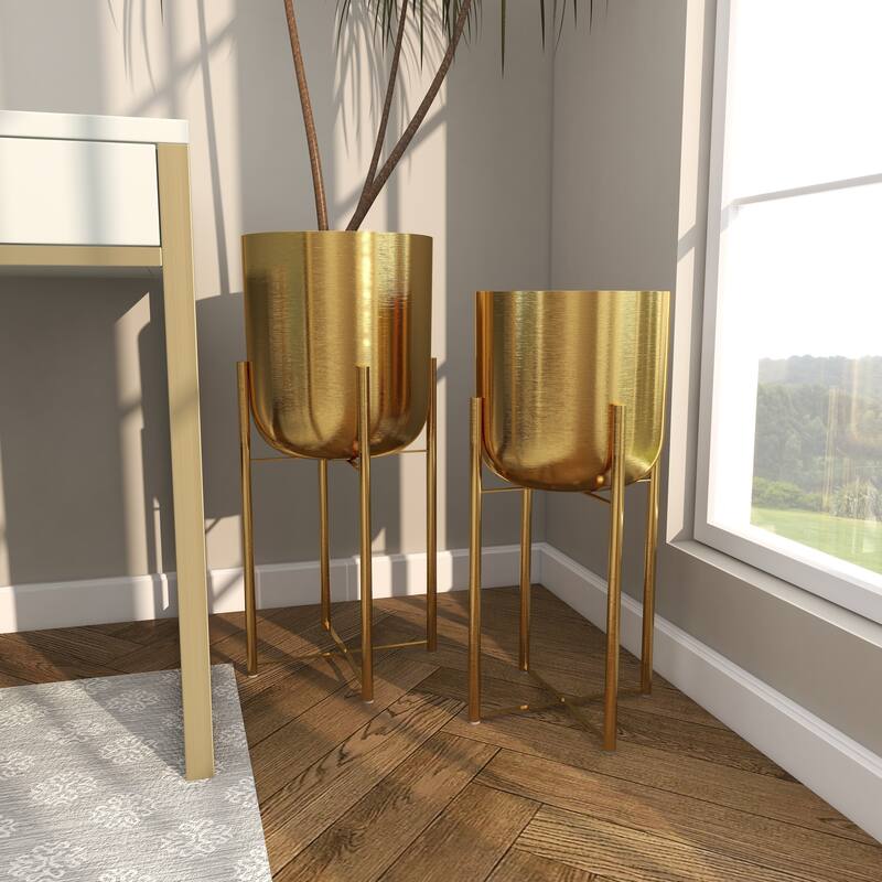 Modern Metallic Glam Planter Collection - Set of 2 - Multiple Sizes - Gold, Silver, White or Black