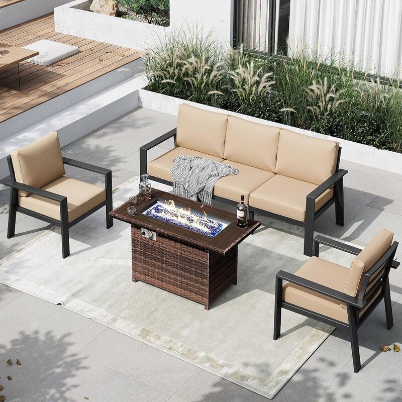 4 Pieces Aluminum Patio Furniture Set with 40" Fire Pit Table