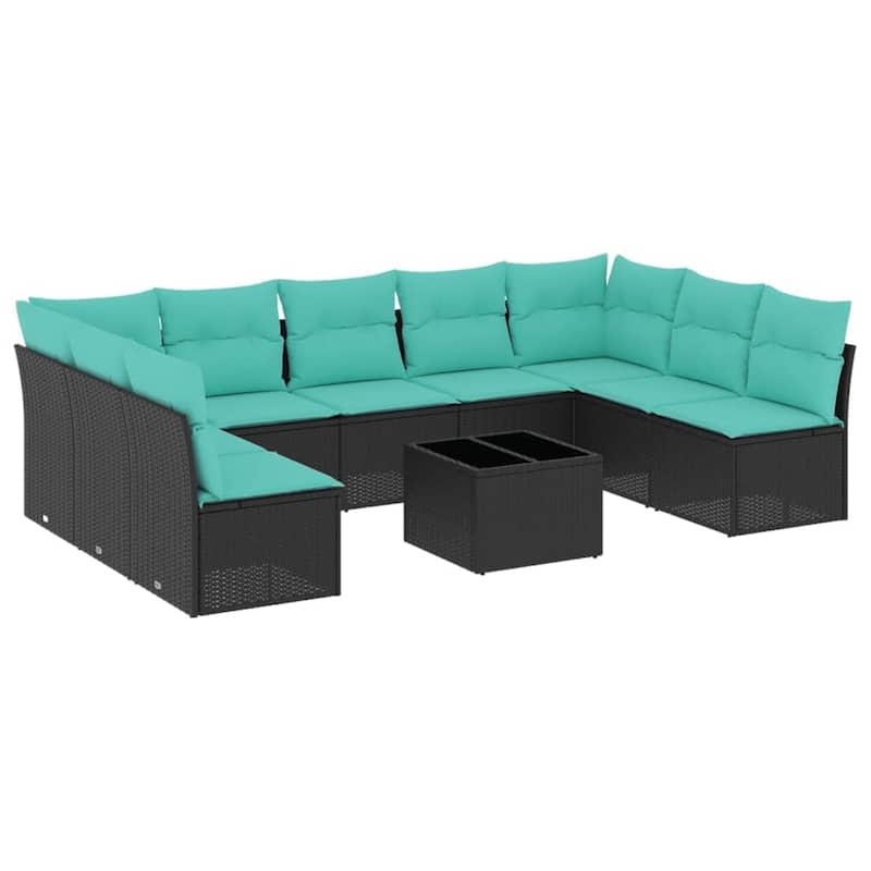 vidaXL 9 Piece Patio Sofa Set with Cushions Black Poly Rattan