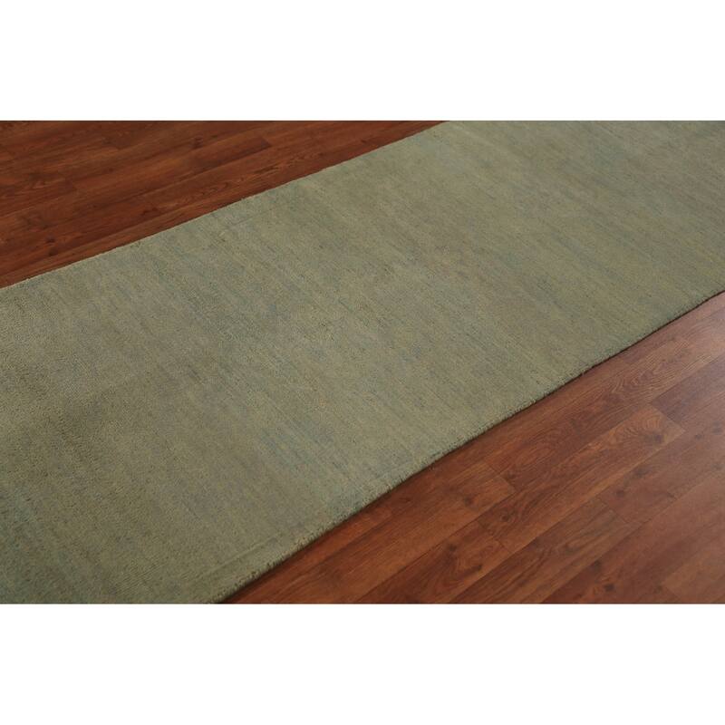 Green Gabbeh Modern Runner Rug Handmade Wool Carpet - 2'7" x 9'7"