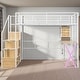 preview thumbnail 1 of 30, Full Size Metal Loft Bed with Desk, LED-Lit Shelves, Built-in Wardrobe, and Storage Stairs, Workstation Combo for Kids or Teens Full White - Full