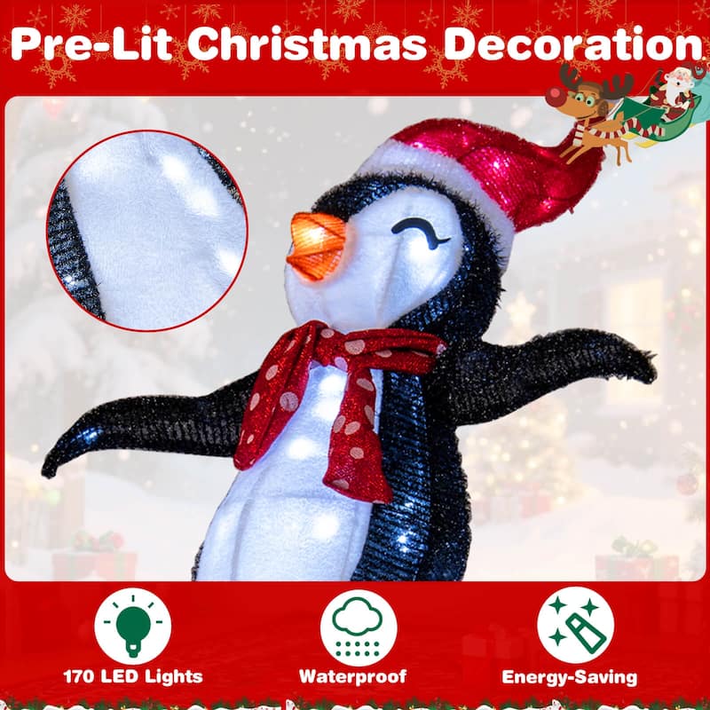 Costway Lighted Christmas Decoration Penguin with 170 LED Lights for - as pic shows - See Details