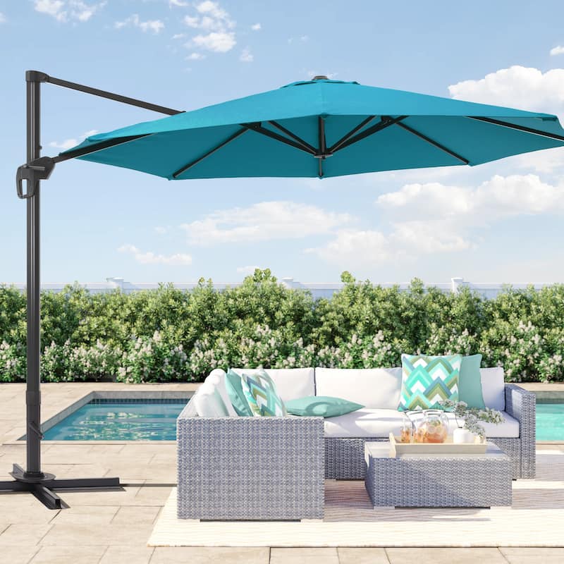 LIVOOSUN 11Ft Cantilever Patio Umbrella,Offset Hanging Umbrella - Lake Blue