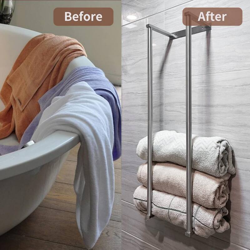 304 stainless steel bathroom wall mounted towel rack with hooks for storing towels, bathrobes.