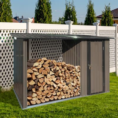 Outdoor Rustproof Firewood Shed Storage Shed with Sloped Roof Open Woodshed Garden Shed, Weather-resistant