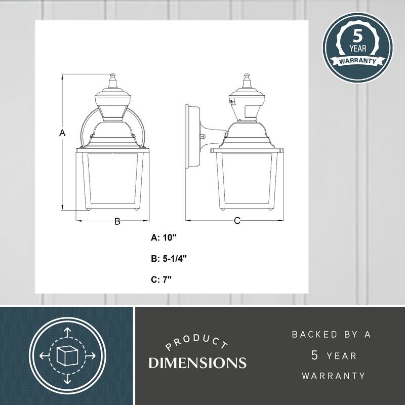 Bedford Aluminum 5.25-in. W 1 Light Motion Sensor Dusk to Dawn Outdoor Wall Lantern Clear Glass