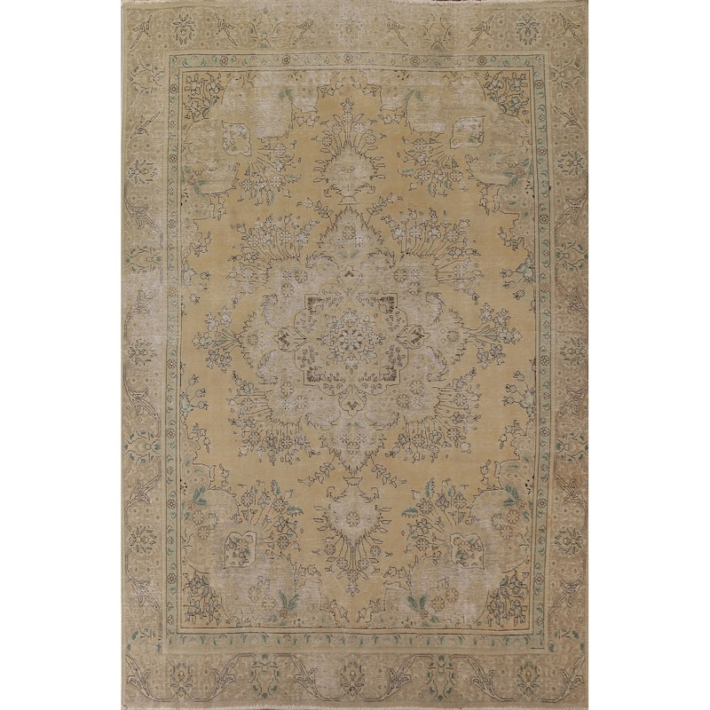 Geometric Tabriz Persian Vintage Rug Handmade Traditional Wool Carpet - 9'2" x 12'5"