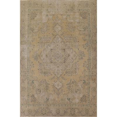 Geometric Tabriz Persian Vintage Rug Handmade Traditional Wool Carpet - 9'2" x 12'5"