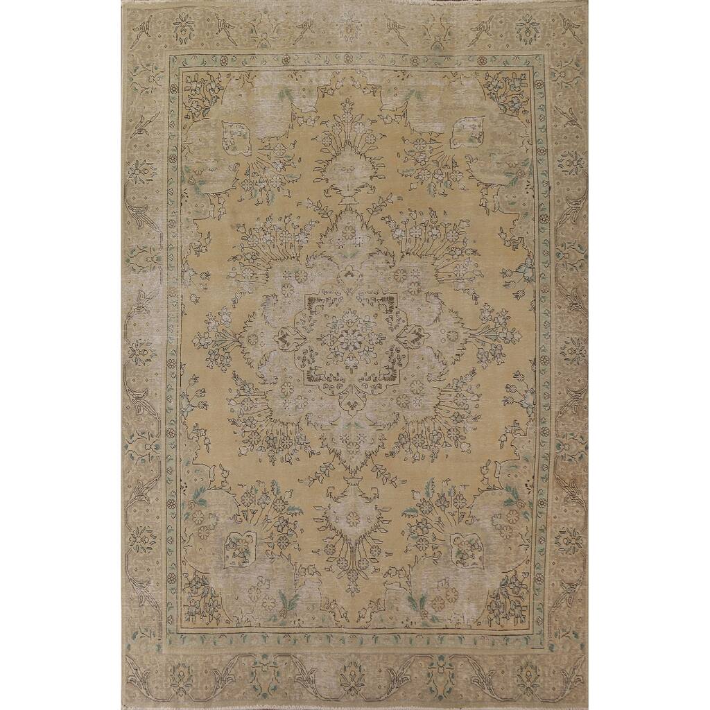 Geometric Tabriz Persian Vintage Rug Handmade Traditional Wool Carpet - 9'2" x 12'5"