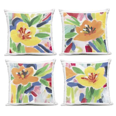 Stupell Fresh Vivid Blossoms Printed Outdoor Throw Pillow Design by June Erica Vess (Set of 4)