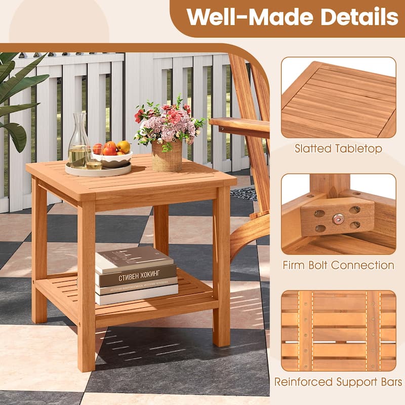 Gymax 2PCS 2-Tier Patio Acacia Wood Side Table w/ Slatted Tabletop
