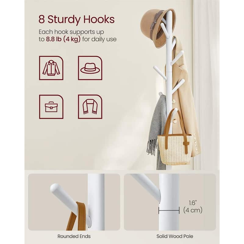 67.2" Tall Modern Wooden Coat Stand Hall Tree with Shelf and 8 Hanging Hooks for Entryway and Bedroom