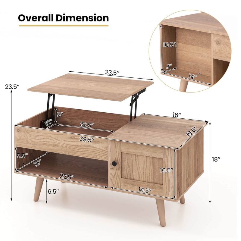 Costway Lift Top Coffee Table with Storage Hidden Compartment Cabinet - See Details