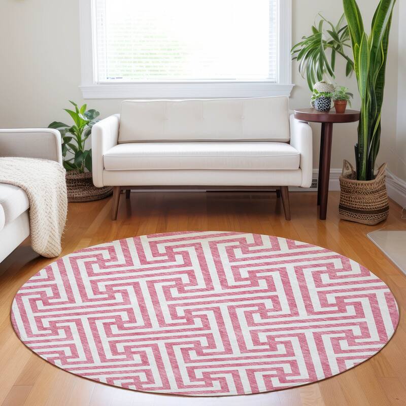 Premium Washable Super Soft Modern Geo Mayfield Rug - Pink - 8' x 8' - Round