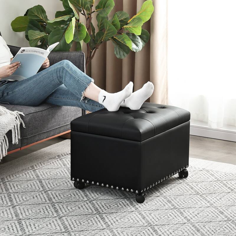 Adeco High End Classy Tufted Storage Ottoman Bench Footstool