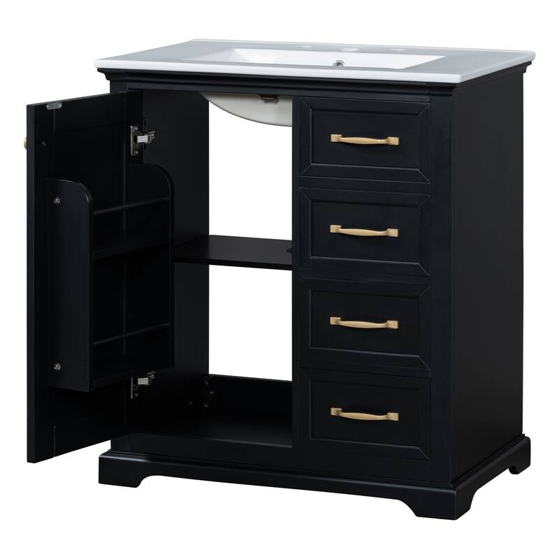 30 inch MDF Bathroom Vanity with Sink, One Package, Green Bathroom Cabinet with Drawers
