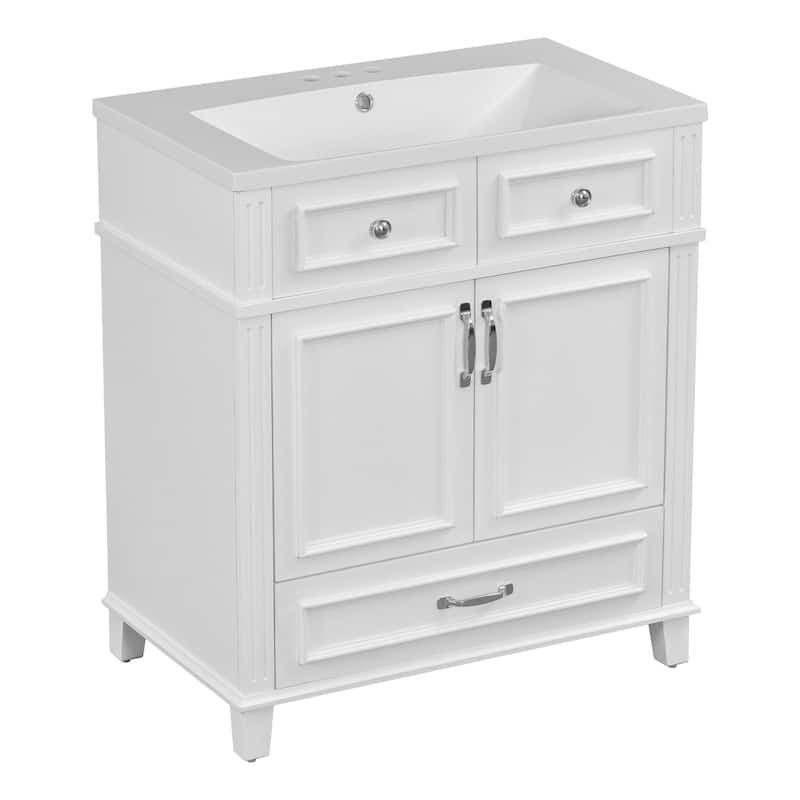 Roomfitters 30" Vanity with Resin Sink, Solid Wood Cabinet with Soft Closing Doors, Retro Freestanding Storage Style