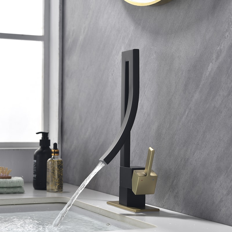 13.58"H Solid Brass Creative Design Bathroom Vessel Sink Faucet with Waterfall Spout