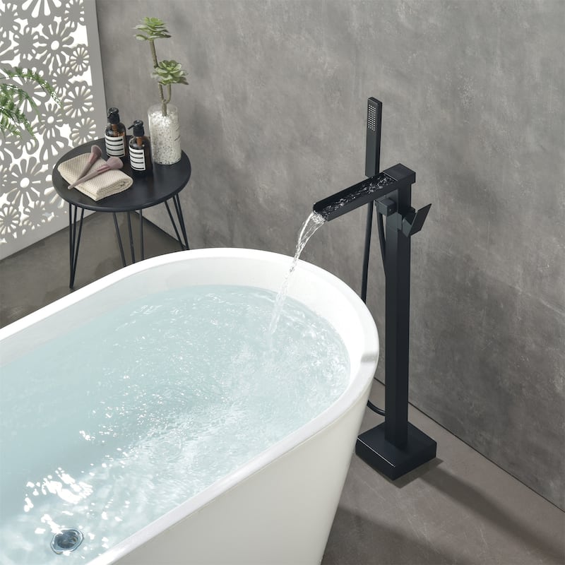 Freestanding Tub Faucet With Hand Shower Waterfall Tub Filler Floor Mount Bathtub Faucet With Handheld Shower