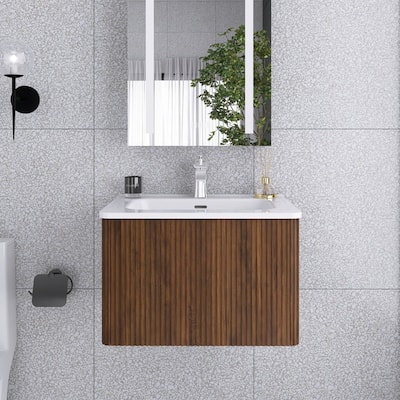 24 in./ 30 in. W Wall Mounted Bathroom Vanity with Integrated Ceramic Sink and Drawer