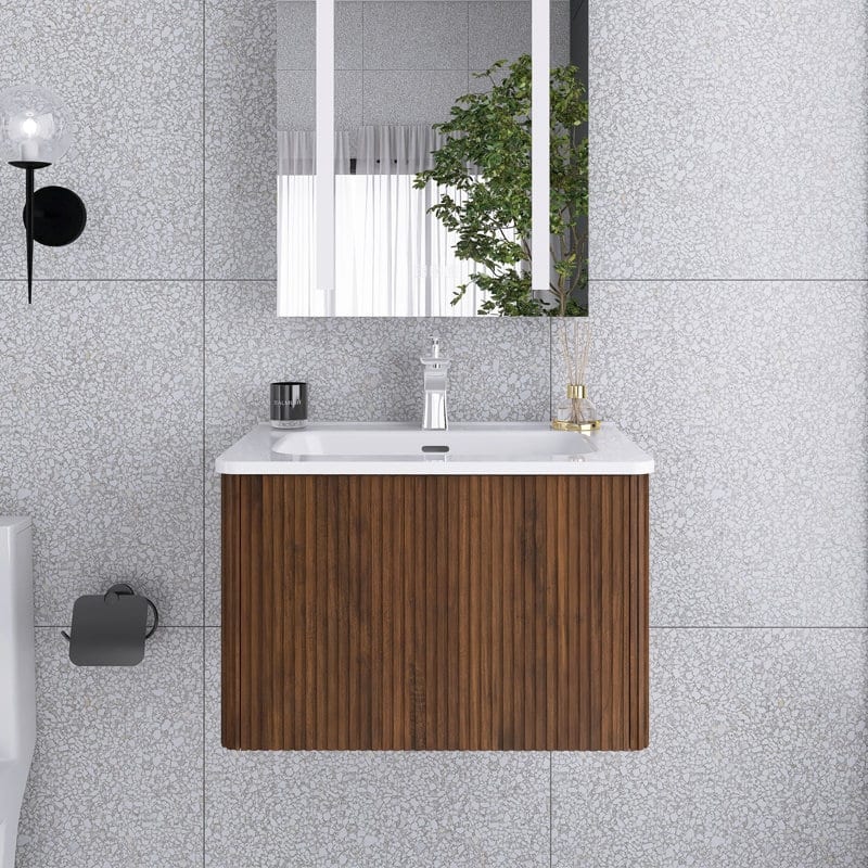 24 in./ 30 in. W Wall Mounted Bathroom Vanity with Integrated Ceramic Sink and Drawer