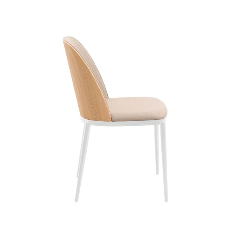 LeisureMod Tule Dining Chair with Upholstered Seat and White Steel Frame, Set of 2