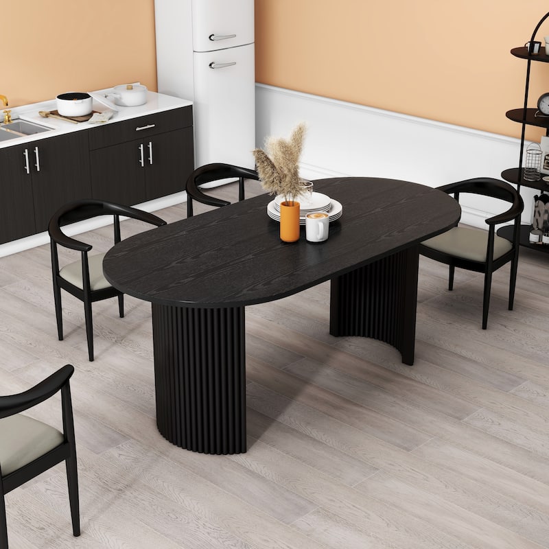 Solid Wood Oval Dining Table - Black