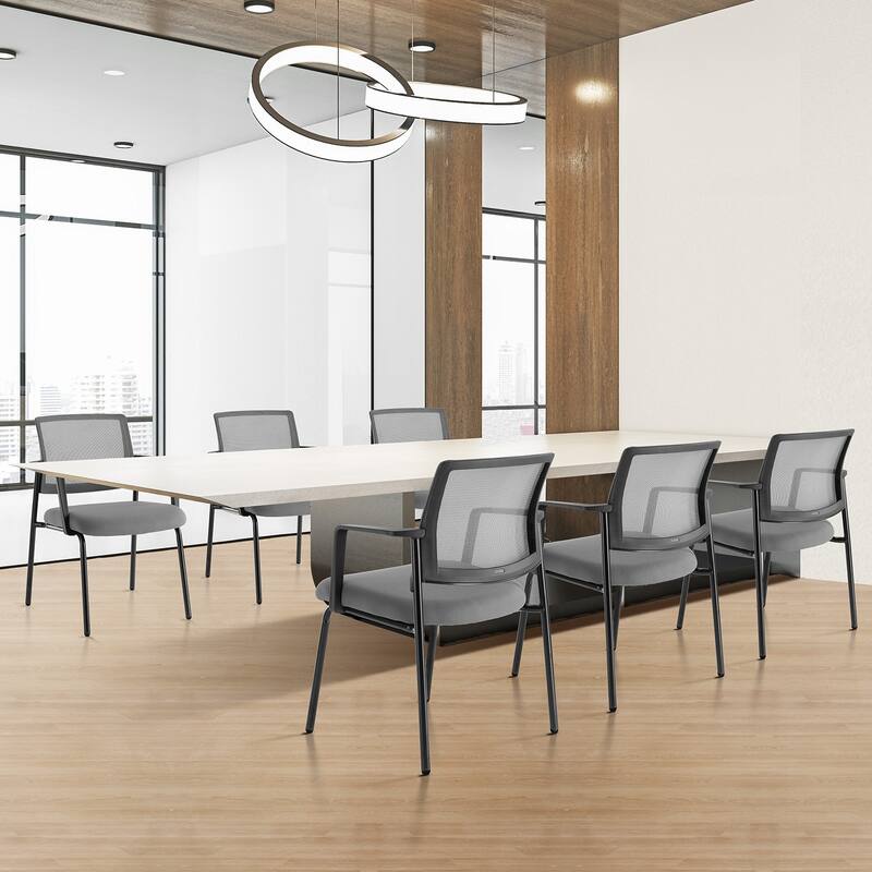 2-piece Mesh Back Stacking Chair,Upholstered Arm Chair with Sturdy Metal Frame