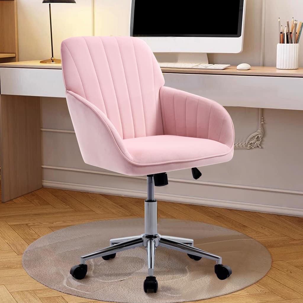 Velvet Home Office Chair with Wheels, Ergonomic Upholstered Computer Chair, Swivel Vanity Chair with Adjustable Height