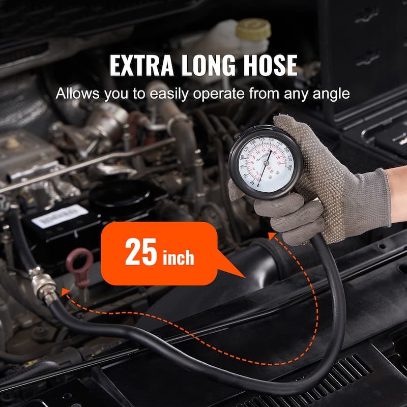 Compression Tester Adapter Kit, 9 Pcs Automotive Engine Cylinder Leak Down Compression Test, Dual Scale Pressure Gauge 0-300 psi