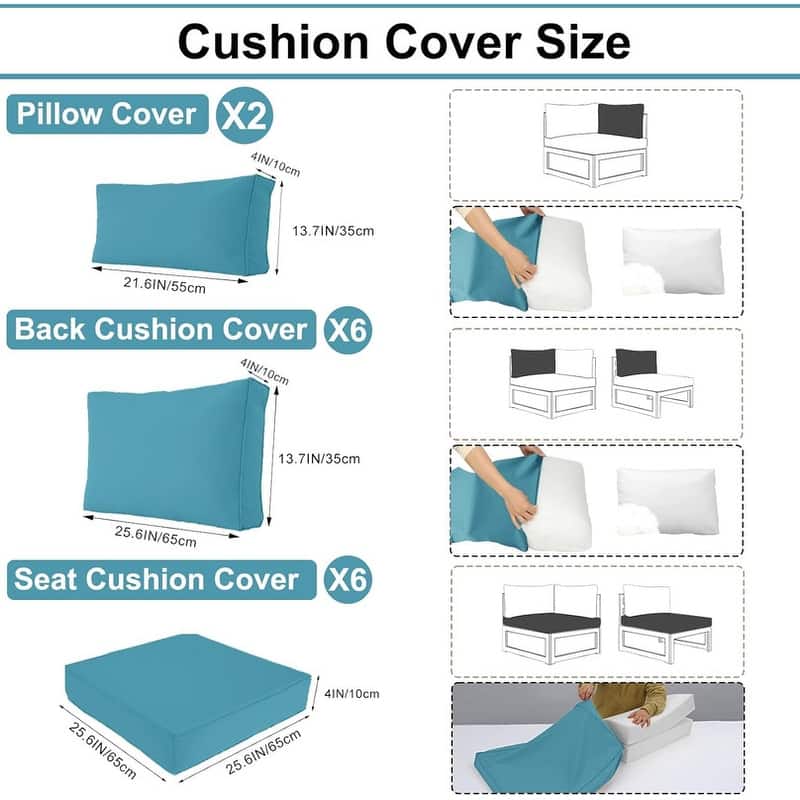 14 Pcs Outdoor Furniture Replacement Cushions Fits 6-seat Sectional Rattan Conversation Set (Only cushions+covers, no sofa.)