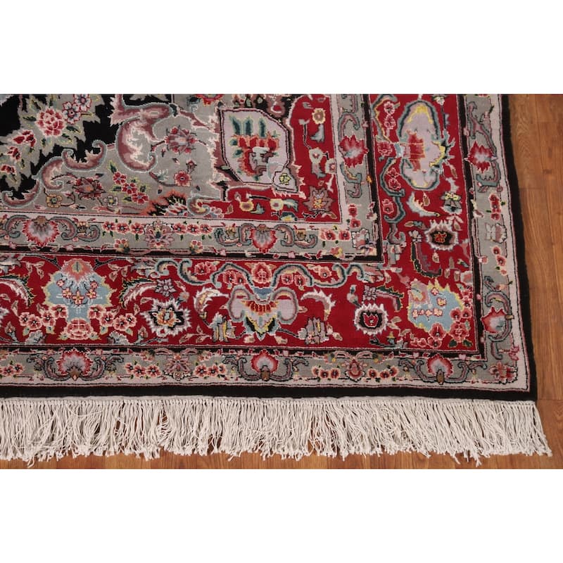 Floral Black Aubusson Chinese Area Rug Hand-Knotted Wool Carpet - 8'3"x 10'0"