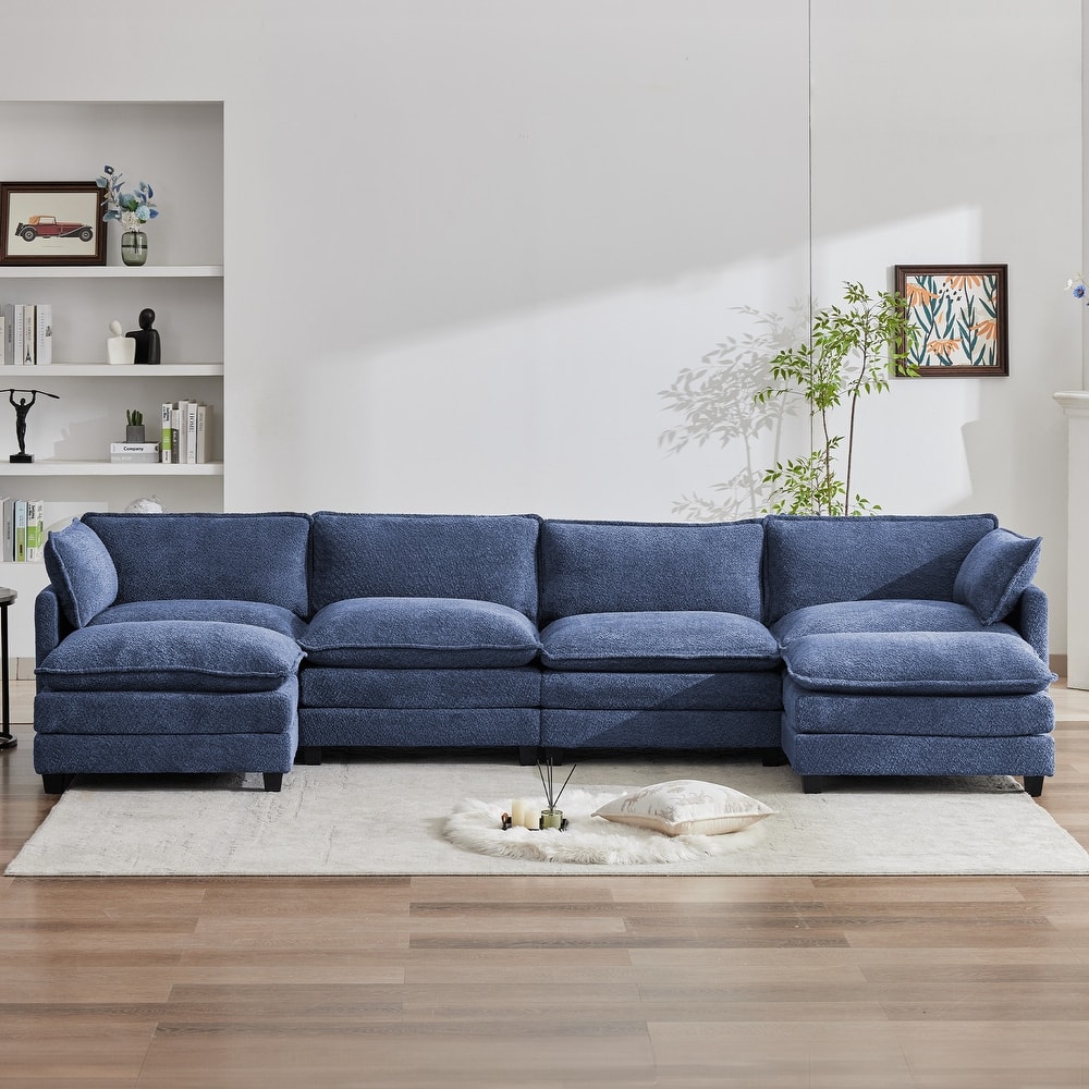 CLICKBIN Chenille Fabric Stragiht Arm L-Shaped Modular Sectional Sofa Couch with Ottoman for Living Room