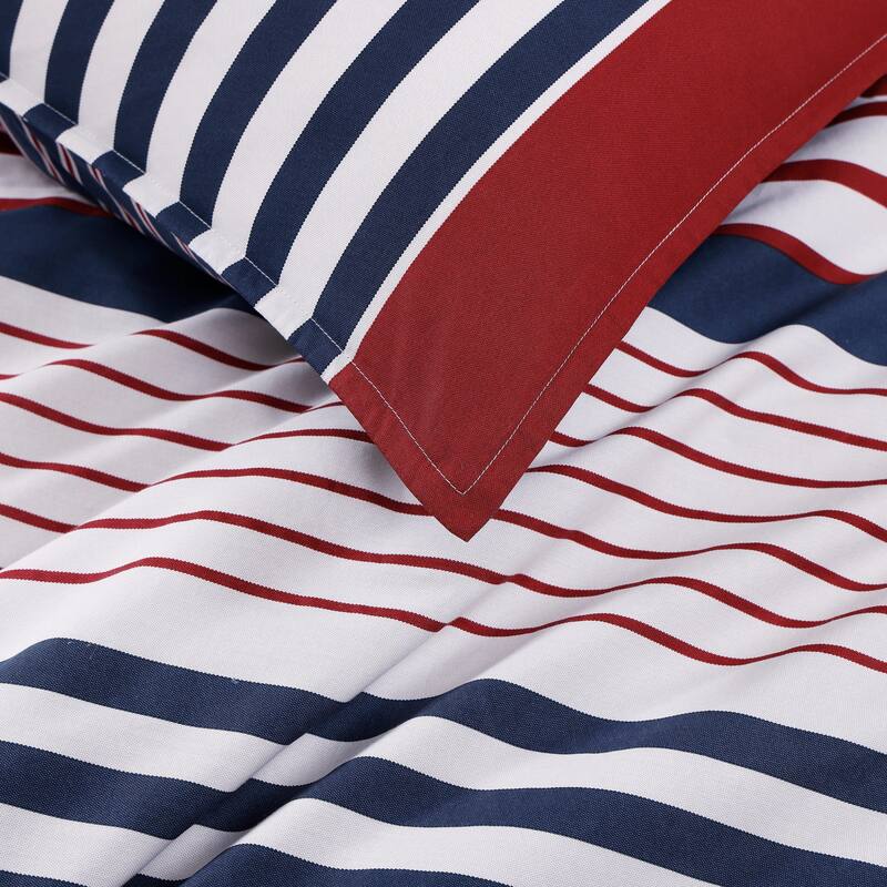 Tommy Hilfiger Brooklyn Stripe Cotton Reversible Blue Comforter Set
