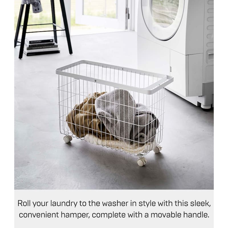 Yamazaki Home Rolling Wire Basket, Steel, 9.8 gallons, 35 liters, Holds 11 lbs - L 9.8 x W 21.5 x H 14.8 inches