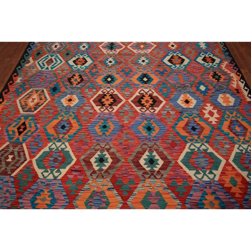 Reversible Oriental Kilim Area Rug Hand-Woven Wool Carpet - 8'0" x 9'7"