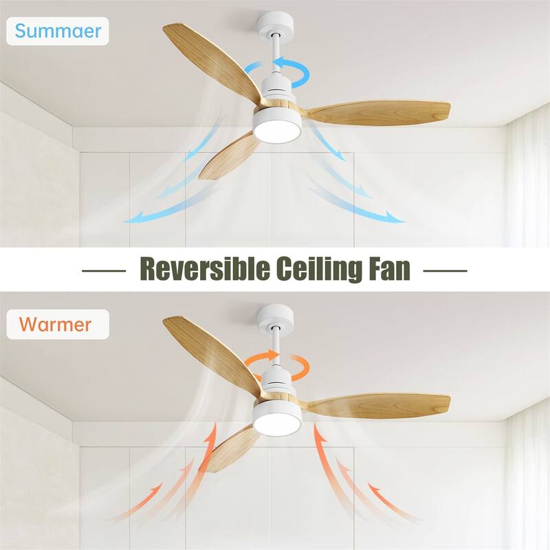 52 Inch Indoor Modern Ceiling Fan Remote Control with Led Light