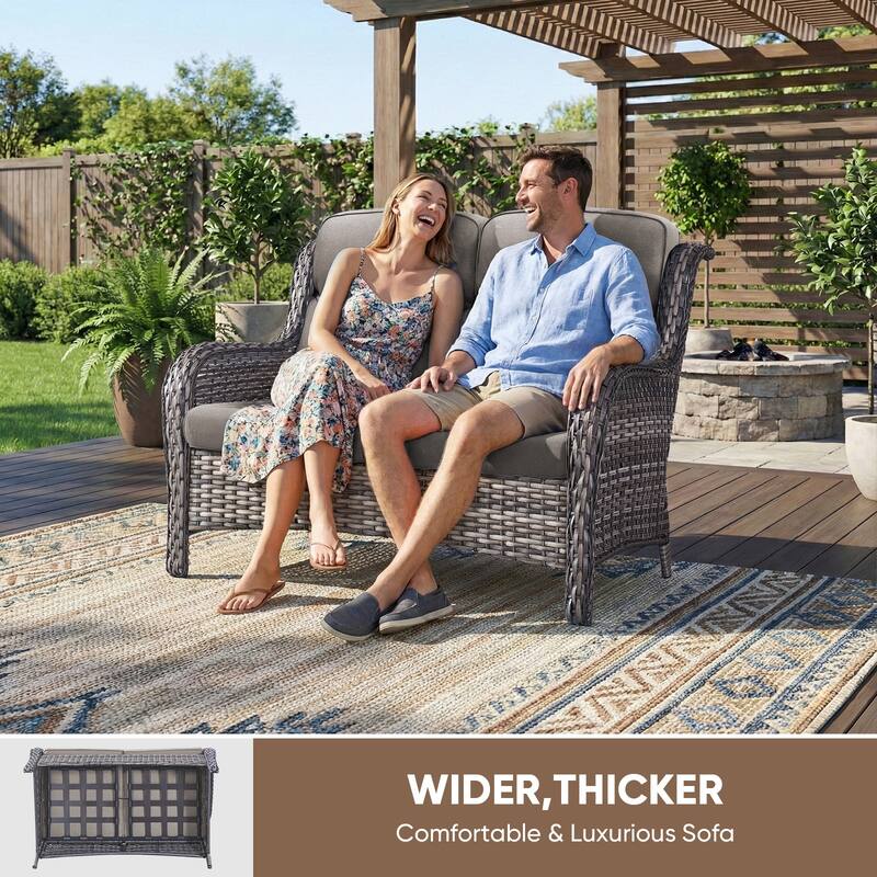 Pocassy Outdoor Patio Loveseat All-Weather Wicker Loveseat with Cushions