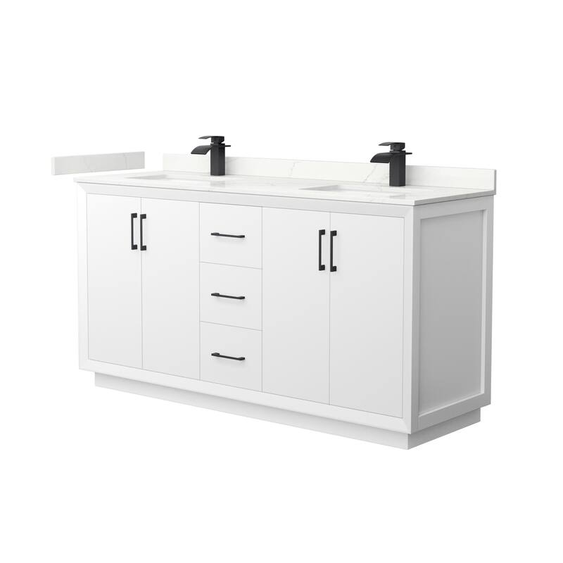Wyndham Collection WCF414166D-QTZ-UNSMXX Strada 66" Free Standing - White / Giotto Quartz Top / Matte Black Hardware