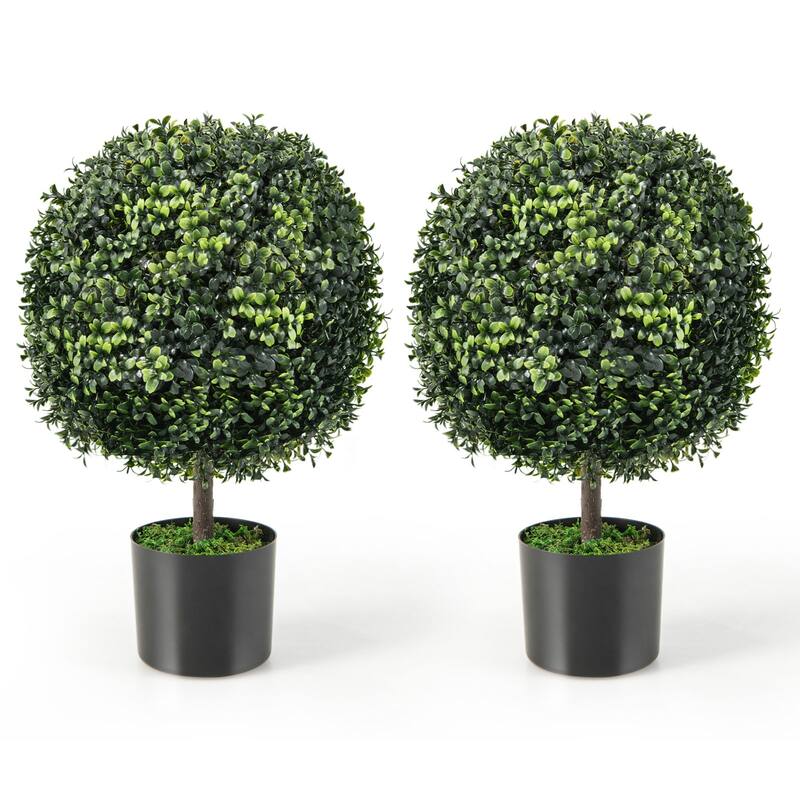 Costway 2PC 22'' Artificial Boxwood Topiary Ball Tree Office Garden - See Details - Green - See Details