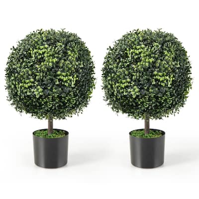 Costway 2PC 22'' Artificial Boxwood Topiary Ball Tree Office Garden - See Details